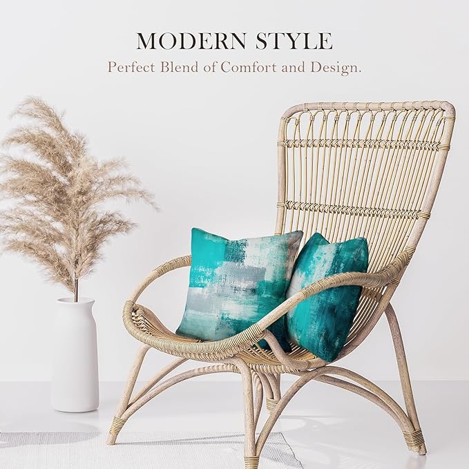 Teal and Gray Throw Pillow Covers,Set of 4 20 x 20 Inch Turquoise Modern Abstract Art Artwork Decorative Pillow Cushion Covers for Couch Bedroom Living Room