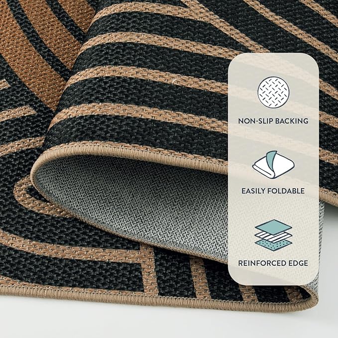 Lahome Modern Rainbow Easy Jute Carpet, Washable Rugs 5x7 for Living Room Black Farmhouse Dining Room Rug, Contemporary Natural Throw Mat Non Slip Floor Carpet for Office RV Patio