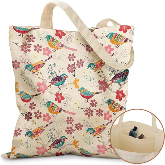 Canvas Tote Bag for Women - Aesthetic Canvas Totes with Pockets Cute Reusable Cloths Ladies Shoulder Bag