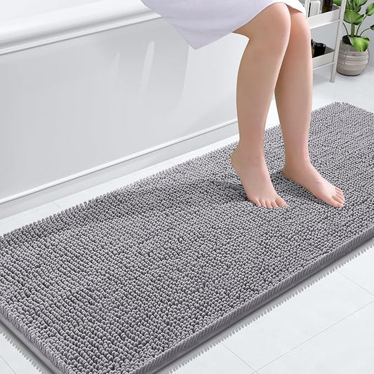 OLANLY Bathroom Rugs 59x24, Extra Soft Absorbent Chenille Bath Rugs, Rubber Backing Quick Dry, Machine Washable Bath Mats for Bathroom Floor, Tub and Shower, Home Decor Accessories, Grey