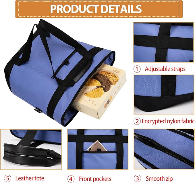 Insulated Cooler Bag, Reusable Grocery Bags for Hot/Cold Food, Thermal Food Delivery Bag for Beach, Travel, Picnics