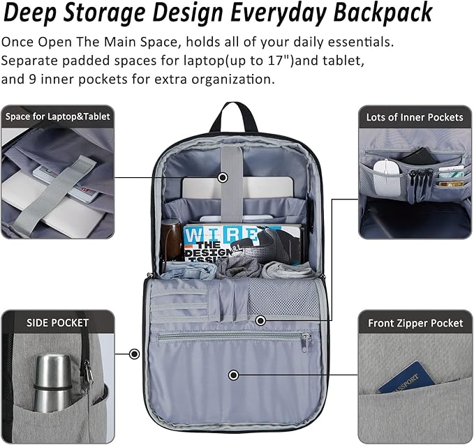 MAXTOP Laptop Backpack Bookbag Backpack with USB Charging Port Anti-Theft[Water Resistant] Work College Business Travel Computer Backpack for Men Women Fits up to 17" Notebook