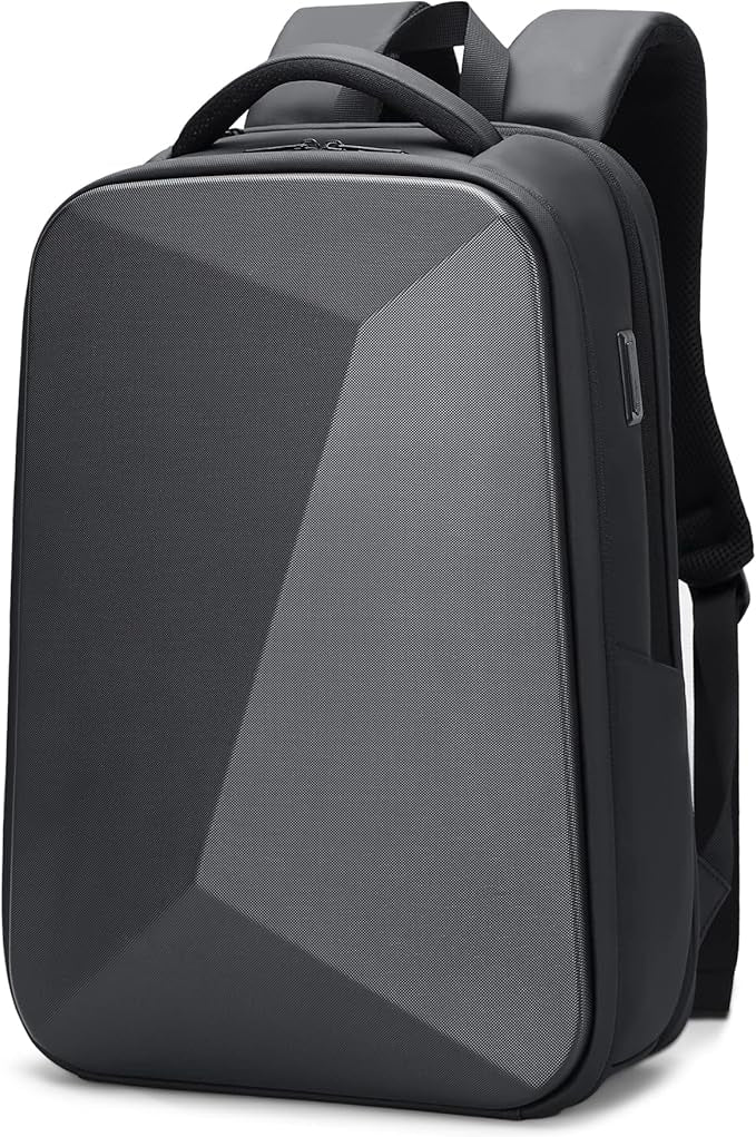 FENRUIEN Anti Theft Laptop Backpack for Men, Expandable Water Resistant Hardshell Backpack with USB Port, Black Business Travel Computer Bag 15.6 Inch