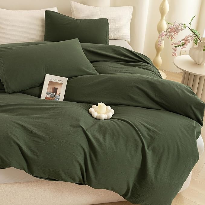 ECOCOTT 3 Pieces Duvet Cover Super Queen Size 100% Washed Cotton 1 Duvet Cover with Zipper and 2 Pillowcases, Ultra Soft and Breathable Cozy Simple Style Bedding Set (98''x90'')