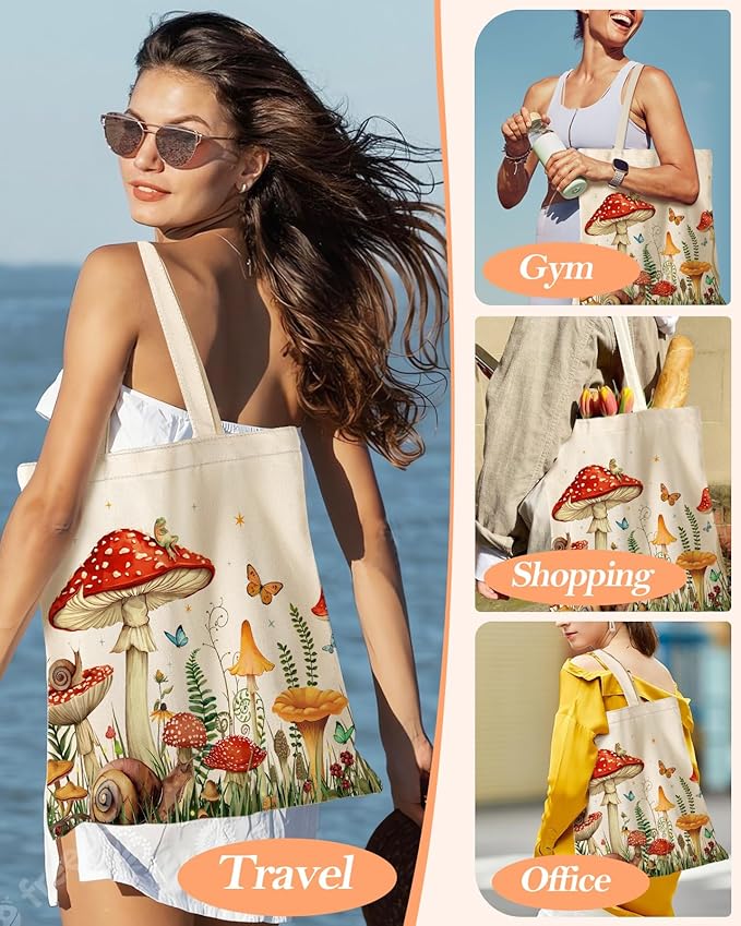 Canvas Tote Bag with Pocket - Aesthetic Cute Canvas Bag for Women Shoulder Totes for Shopping, Work, Gym