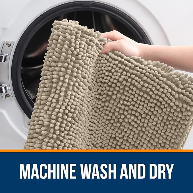 OLANLY Bathroom Rugs 44x24, Extra Soft Absorbent Chenille Bath Rugs, Rubber Backing Quick Dry, Machine Washable Bath Mats for Bathroom Floor, Tub and Shower, Home Decor Accessories, Warm Taupe