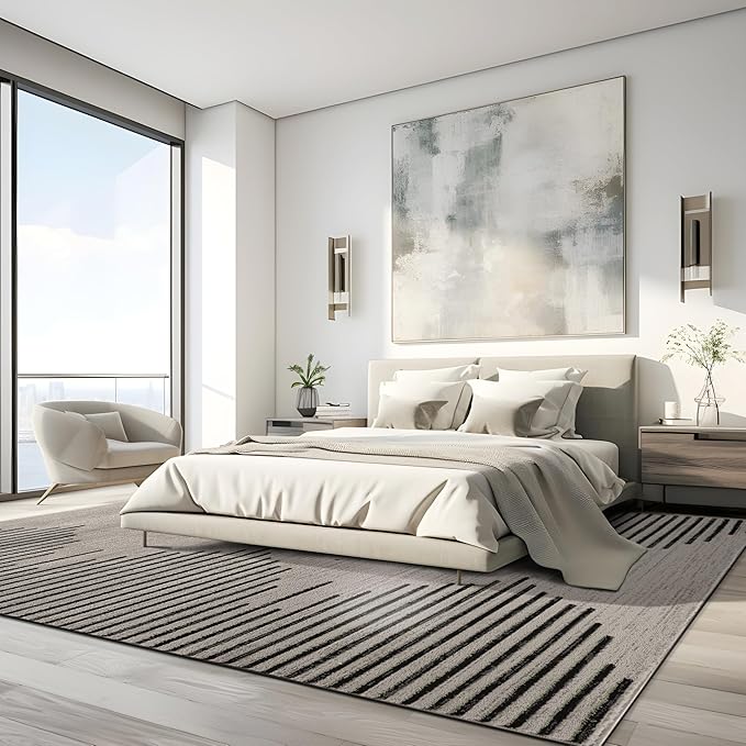 Rugshop Bohemian Stripe Stain Resistant High Traffic Living Room Kitchen Bedroom Dining Home Office Area Rug 8' 8" x 12' Cream