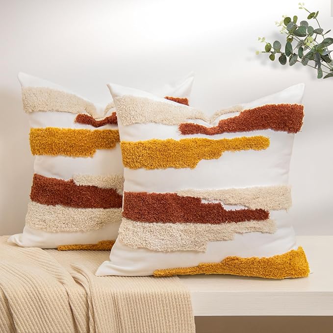 lifein 18x18 Pillow Covers Set of 2-Throw Pillow Cover,Tufted Boho Jacquard Pillow Covers,Farmhouse Decorative Pillow Cover,Pillow Cases for Gift,Couch,Sofa,Bed,Chair,Living Room,Home Decor(18x18inch)