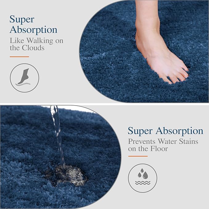 Walensee Large Bathroom Rug (24 x 40, Navy) Extra Soft and Absorbent Shaggy Bathroom Mat Machine Washable Microfiber Bath Mat for Bathroom, Non Slip Bath Mat, Luxury Floor Mats Rubber Back