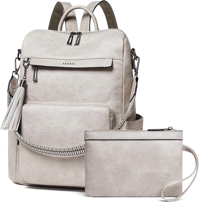 Shrrie Vegan Leather Laptop Backpack for Women 15.6 inch Work Backpack Fashion Travel Backpack Purse for Travel College Work