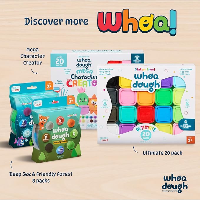 Chuckle & Roar - Whoa Dough Ultimate Pack - 20 Whoa Dough Containers - Safe and Non-Toxic - Glows in Dark - Ages 3 and Up
