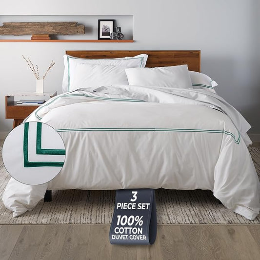 Ella Jayne Duvet Cover (3 Pcs), 100% Cotton Percale, King/Cal King, Soft Breathable & Lightweight Including Duvet Cover (1 Piece) 106 x 90 Inches with 2 Pillow Shams (Dark Green Design)