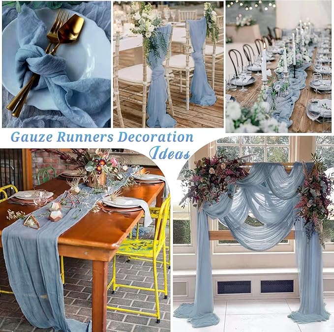 16 Pack Cheesecloth Table Runner, 35x120 Inch Boho Gauze Table Runners, Cheese Cloth Long Table Runner Elegant Table Runners for Party Wedding Bridal Shower Table Decor (Blue)