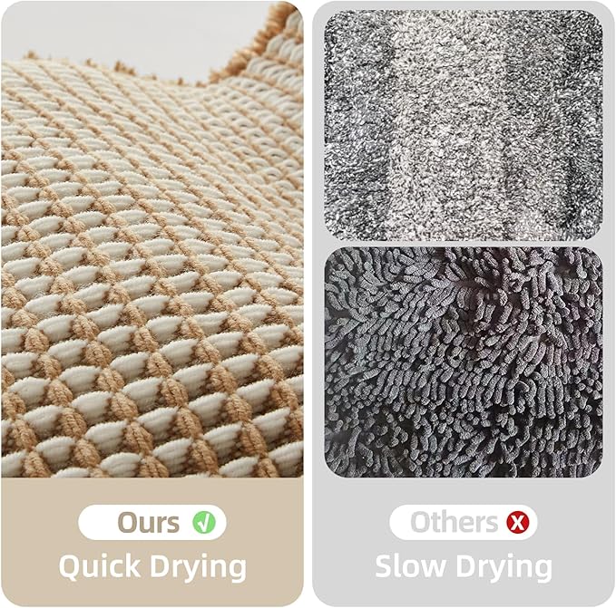 Waffle Bath Mat, Boho Bathroom Rugs Non Slip Washable Super Absorbent Quick Dry Bath Mat Farmhouse Bathroom Decor, 24"x16" Khaki and White