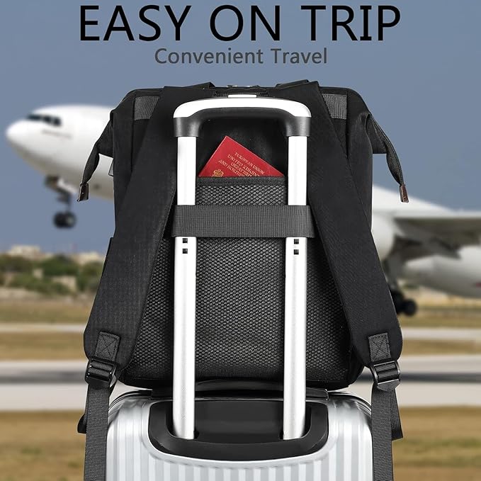 Laptop Backpack For Women, Work Doctor Teacher Nurse Wide Open College 15.6 Inch Laptops Backpack Purse with USB Charging Port, Travel Water Resistant RFID Computer Bag for Men Women Black