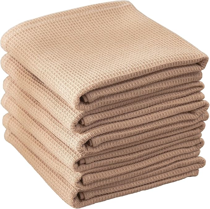 QUILTINA Dish Towels Set,100% Cotton Waffle Weave Kitchen Towels 6 Pack,17 x 25 Inches Dish Towels for Kitchen,Super Absorbent for Drying and Cleaning(Red Brown)