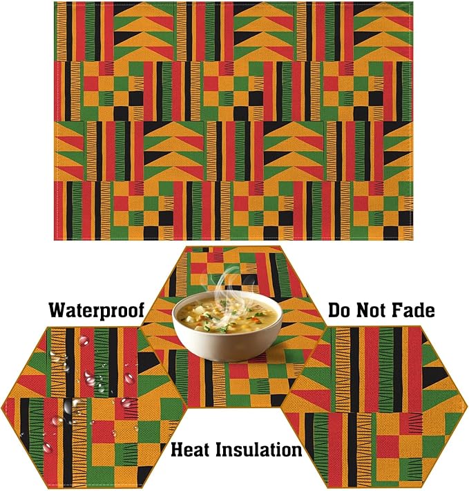 Nepnuser African Print Placemats Set of 4 Black History Month Juneteenth Heritage Festival Place Mats for Home Kitchen Dining Table Decoration (12" x 18")