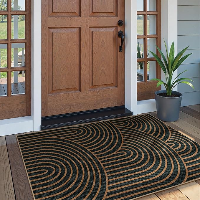 Lahome Modern Rainbow Easy Jute Patio Rug, 3x5 Washable Rugs for Entryway Farmhouse Carpet, Non Slip Indoor Door Mat Contemporary Throw Carpet for Laundry Guestroom Room Porch Decor