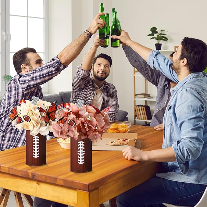 Domensi 12 Pcs Football Table Centerpiece Football Vases Decor Galvanized Metal Vases for Artificial Flowers Rugby Funny Pen Holder Utensil Holder Jars for Kitchen Home Rugby Party Decorations Gifts