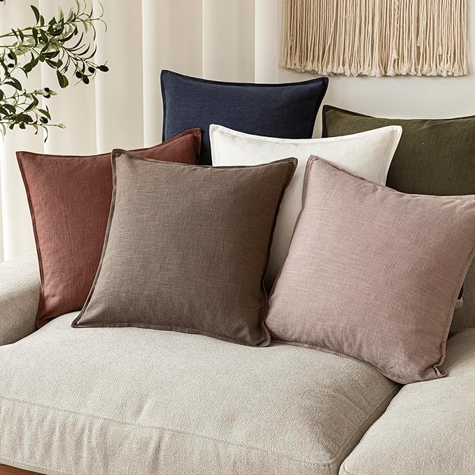 Foindtower Set of 2, Decorative Linen Soild Throw Pillow Covers Soft Accent Euro Cushion Case Boho Farmhouse Pillowcase for Chair Couch Sofa Bedroom Living Room Home Decor 20 x 20 Inch Dusty Pink