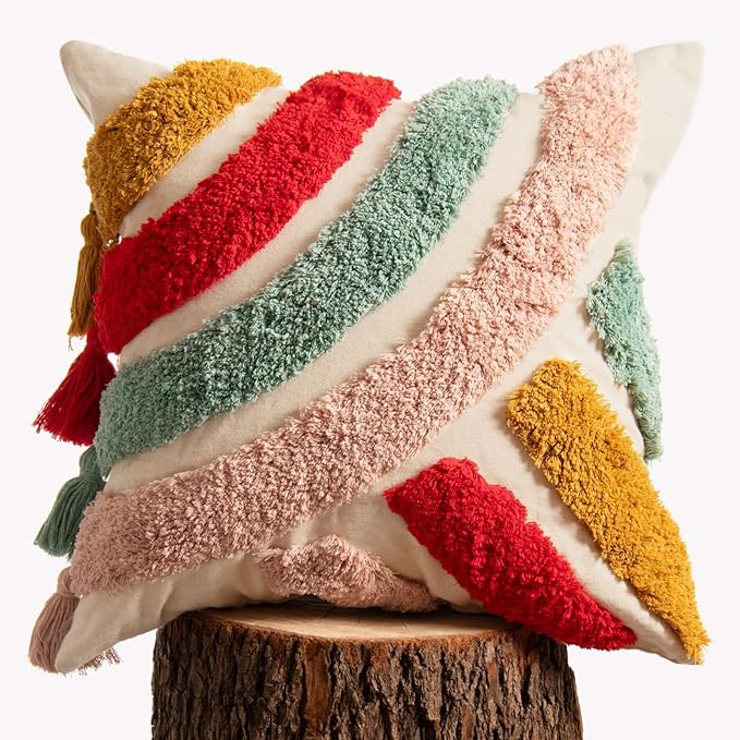 lifein 18x18 Pillow Covers-Throw Pillow Cover,Tufted Boho Jacquard Pillow Covers,Farmhouse Decorative Pillow Cover,Pillow Cases for Couch,Sofa,Bed,Chair,Living Room,Home Decor(18x18inch)