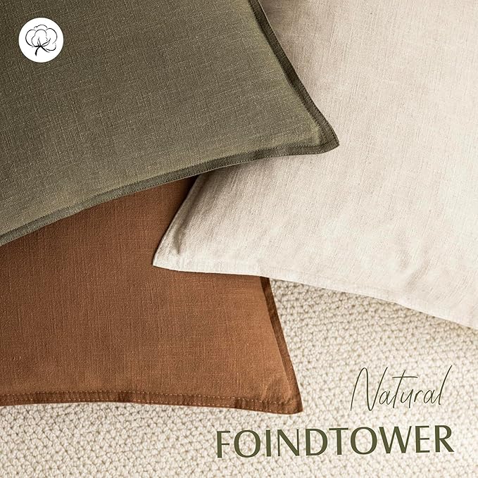 Foindtower Pack of 2, Decorative Linen Soild Throw Pillow Covers Neutral Farmhouse Pillowcase Soft Accent Lumbar Cushion Case for Couch Sofa Bedroom Living Room Home Decor Orange Brown 12 x 20 Inch