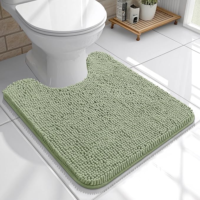 OLANLY Toilet Rugs U-Shaped 20x20, Extra Soft Absorbent Chenille Contour Bathroom Rugs for Toilet, Dry Quickly, Machine Washable, Non-Slip Bath Mat, Sage Green