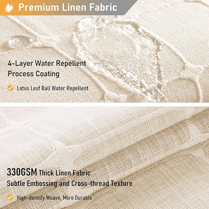 BTTN 78 Inch Long Shower Curtain - Boho Farmhouse Linen Ultra Thick Fabric Shower Curtain Set with Plastic Hooks, Tall Rustic Modern Country Neutral Shower Curtains for Bathroom - Cream/Beige - 72x78