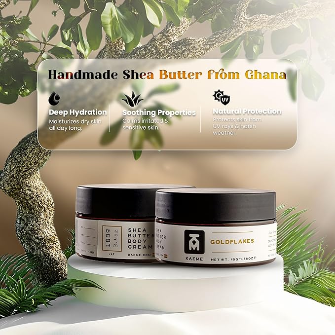 KAEME Goldflakes African Shea Butter For Women and Men Made from Raw Organic Pure Unrefined Moisturizer Cream with Natural Coconut Oil For Deep Hydration Skin Hair Scalp DIY Sheabutter(3.4oz/100g jar)