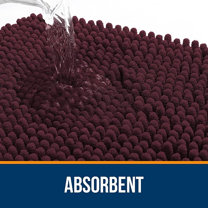 OLANLY Bathroom Rugs 36x24, Extra Soft Absorbent Chenille Bath Rugs, Rubber Backing Quick Dry, Machine Washable Bath Mats for Bathroom Floor, Tub and Shower, Home Decor Accessories, Black Cherry