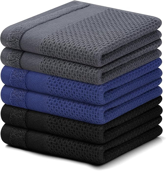 Homaxy 100% Cotton Dish Cloths, 6 Pack - 12 x 12 Inches, Waffle Weave Super Soft and Absorbent Dish Towels Quick Drying Dishcloths, Multicolor