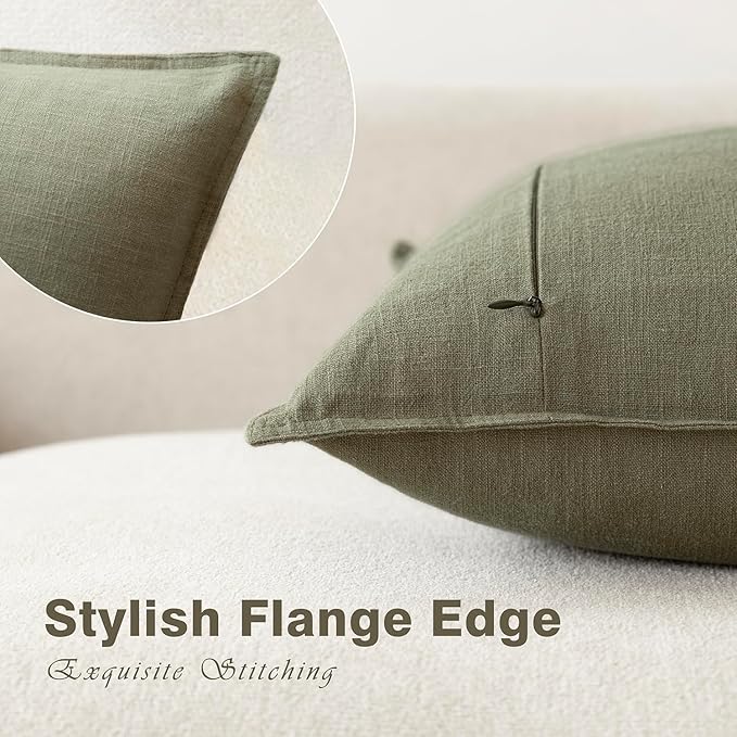 Foindtower Pack of 2, Decorative Linen Soild Throw Pillow Covers Soft Accent Cushion Case Farmhouse Neutral Pillowcase for Chair Couch Sofa Bedroom Living Room Home Decor 22x22 Inch Olive Branch Green