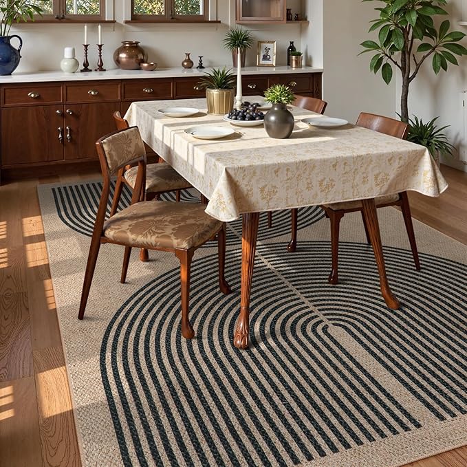 Lahome Modern Rainbow Easy Jute Rug, Washable Rugs 5x7 for Living Room Bedroom Black Farmhouse Indoor Outdoor Patio Carpet, Contemporary Natural Throw Mat Non Slip Carpet for Office RV