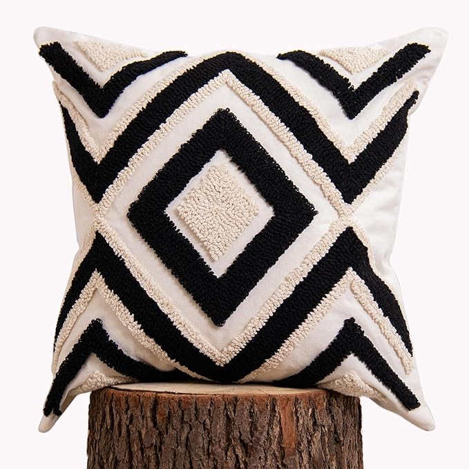 lifein 18x18 Pillow Covers-Throw Pillow Cover,Tufted Boho Jacquard Pillow Covers,Farmhouse Decorative Pillow Cover,Pillow Cases for Gift,Couch,Sofa,Bed,Chair,Living Room,Home Decor(18x18inch)