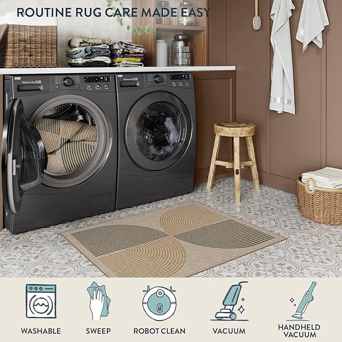 Lahome Rainbow Easy Jute Rug, 2x3 Entryway Rug Indoor Outdoor Front Door Mat, Farmhouse Neutral Non Slip Non Shedding Washable Kitchen Mats for Floor Foyer