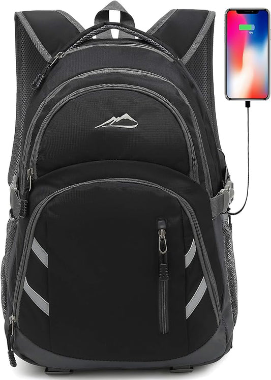 ProEtrade Backpack Bookbag for College Laptop Travel, Fit Laptop Up to 15.6 inch with USB Charging Port Multi Compartment Anti theft, Gift for Women Men (Black)