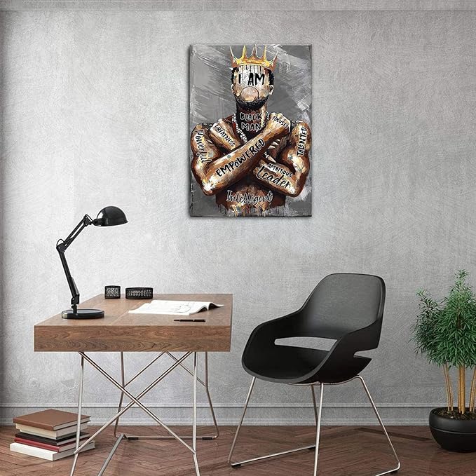 Framed African American Wall Art Inspirational Black Man Men Portrait Wall Art Afro King Poster Abstract Motivational Quotes Canvas Prints Painting Home Decor for Bedroom Living Room Gift for Black