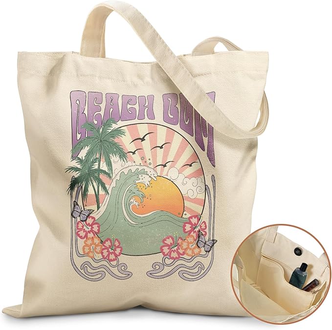 Aesthetic Tote Bag for Girls - with Magnetic Buckle and Zipper Inner Pocket for Women Lady Canvas Cotton Tote Bag