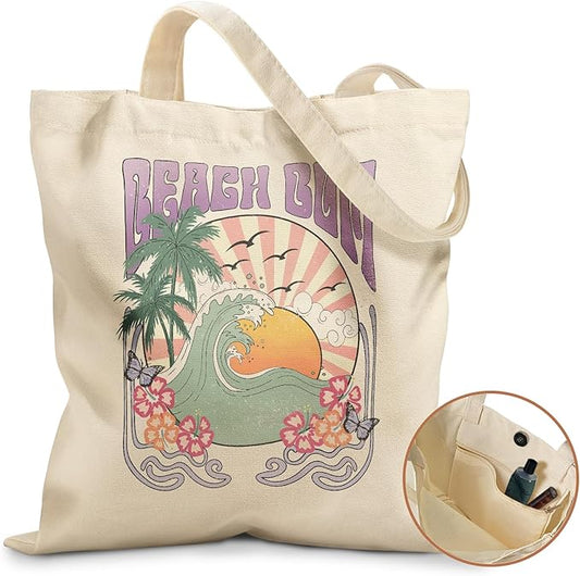 Aesthetic Tote Bag for Girls - with Magnetic Buckle and Zipper Inner Pocket for Women Lady Canvas Cotton Tote Bag