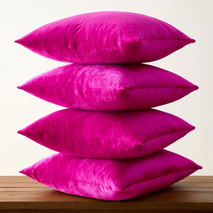 GIGIZAZA Set of 4 Hot Pink Throw Pillow Covers 18x18 Soft Velvet Pillow Covers Modren Decorative Pillows Covers Couch Sofa Living Room Pillowcase