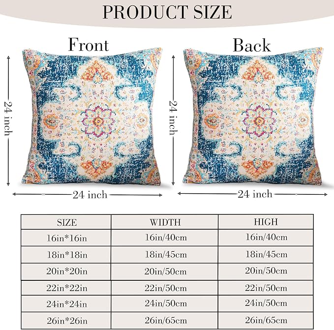 Boho Throw Pillow Covers 24x24 inch Set of 2,Boho Vintage Carpet Pattern Antique Ethnic Decor Double Sided Pattern Cushion Cover Soft Pillow Case Living Sofa Room Bed Square Pillow Cover