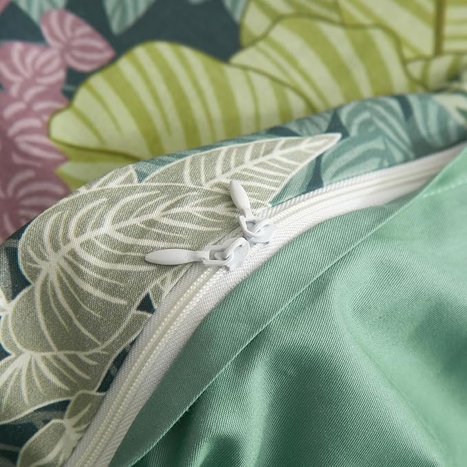 mixinni 100% Cotton Tropical Botanical Green Leaves Duvet Cover Queen Tree Plant Print Leaf Duvet Cover 3Pcs Bedding Set 1 Duvet Cover with Zipper Ties 2 Pillowcases Perfect for Him and Her Easy Care