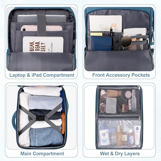 Travel Backpack, Carry on Flight Approved Backpack with Multi-Pockets, TSA Waterproof 17.3inch Laptop Backpack, Personal Item Travel Bag for Men Women, Deep Blue