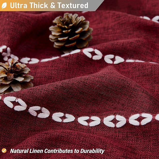 BTTN Boho Shower Curtain, Bohemian Linen Fabric Heavy Duty Striped Shower Curtain Set with Tassel, Water Repellent, Farmhouse Vintage Aesthetic Shower Curtains for Bathroom with Hooks, 72x72, Burgundy