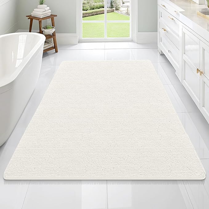 OLANLY Bathroom Rugs 70x46, Extra Soft Absorbent Chenille Bath Rugs, Rubber Backing Quick Dry, Machine Washable Bath Mats for Bathroom Floor, Tub and Shower, Home Decor Accessories, Ivory