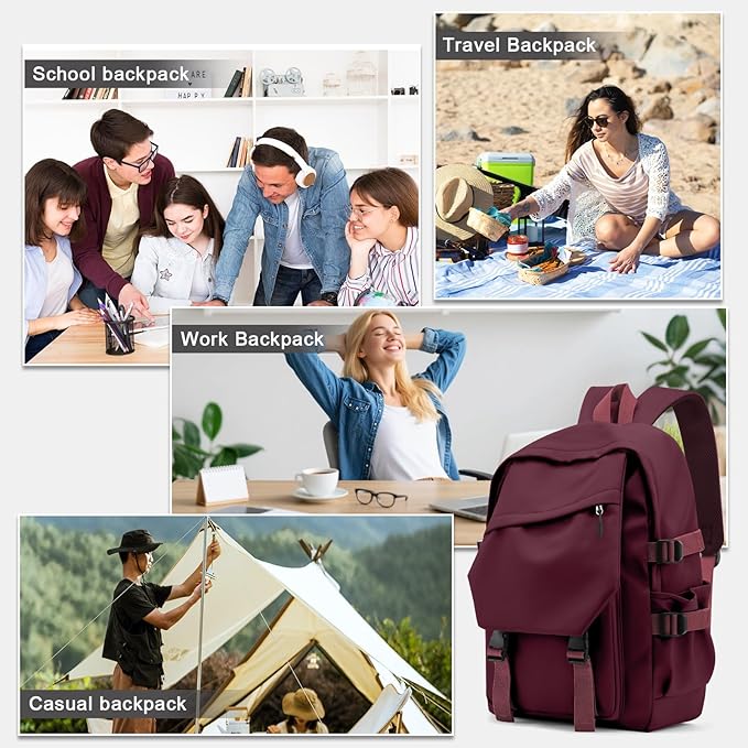 Lightweight School Bag Casual Daypack College Laptop Backpack for Men Women Water Resistant Travel Rucksack for Sports High School Middle Bookbag for girls(Red)