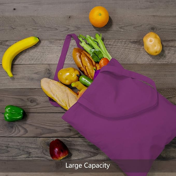 TOPDesign 6-Pack Economical 16"x15" Purple Cotton Tote Bag, Lightweight Medium Reusable Grocery Shopping Cloth Bags, Suitable for DIY, Advertising, Promotion, Gift, Activity