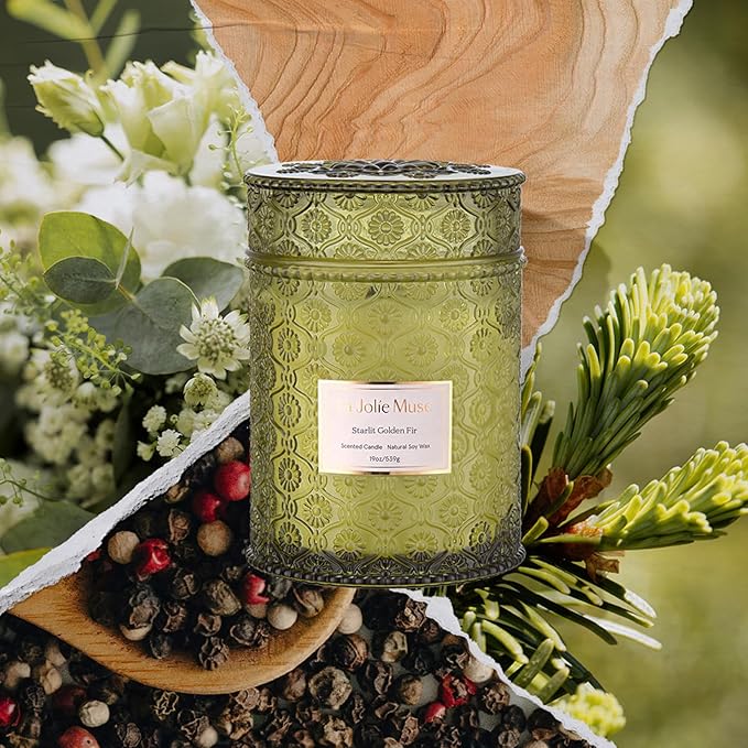 LA JOLIE MUSE Fir & Cedarwood Candle, Christmas Candles for Home Scented, 19 oz Large Wood Wicked Candle Gifts for Women&Men, 90 Hours Long Burning, Starlit Golden Fir