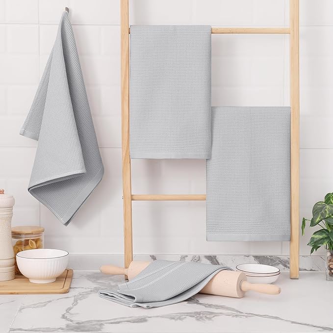 Homaxy 100% Cotton Waffle Weave Kitchen Towels - 6 Pack Soft and Absorbent Dish Towels - 16 x 26 Inches Quick Dry Hand Towels - Light Grey