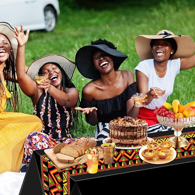 Kinlop 3 Pcs Black History Tablecloth 108 x 51 Inch Juneteenth Kwanzaa Table Covers Plastic Waterproof Disposable Table Clothes for Africa American Independence Freedom Party Supplies(Kente)